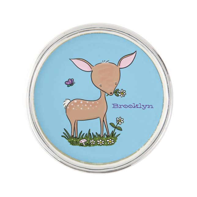 Cute happy baby deer cartoon illustration lapel pin (Front)