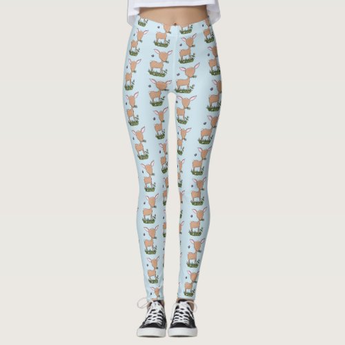 Cute happy baby deer cartoon illustration leggings