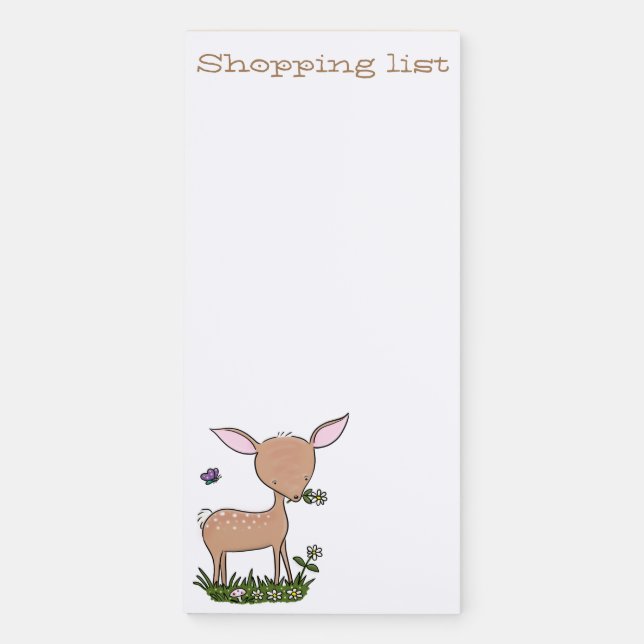 Cute happy baby deer cartoon illustration magnetic notepad (Front)