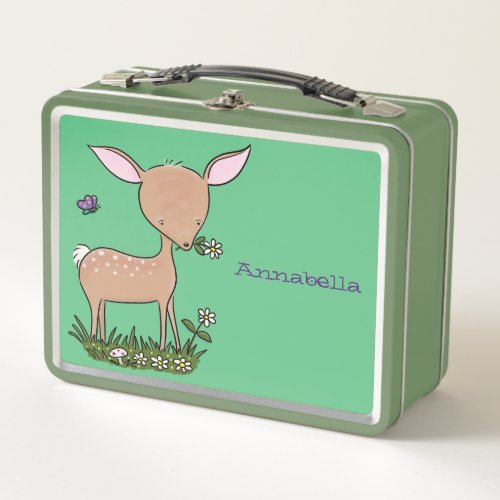 Cute happy baby deer cartoon illustration metal lunch box