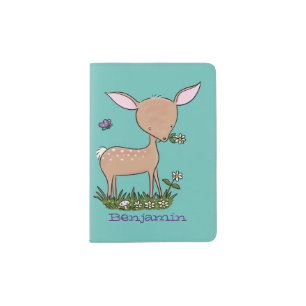 Cute happy baby deer cartoon illustration passport holder