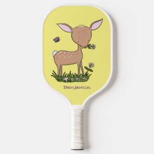 Cute happy baby deer cartoon illustration pickleball paddle