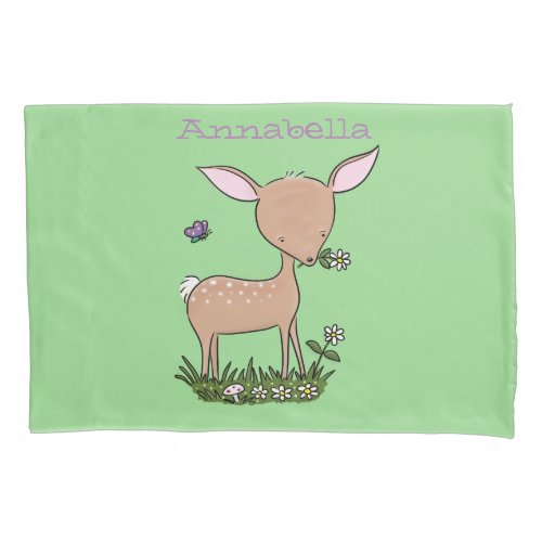 Cute happy baby deer cartoon illustration pillow case