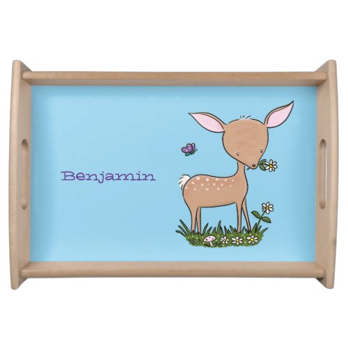 Cute happy baby deer cartoon illustration serving tray