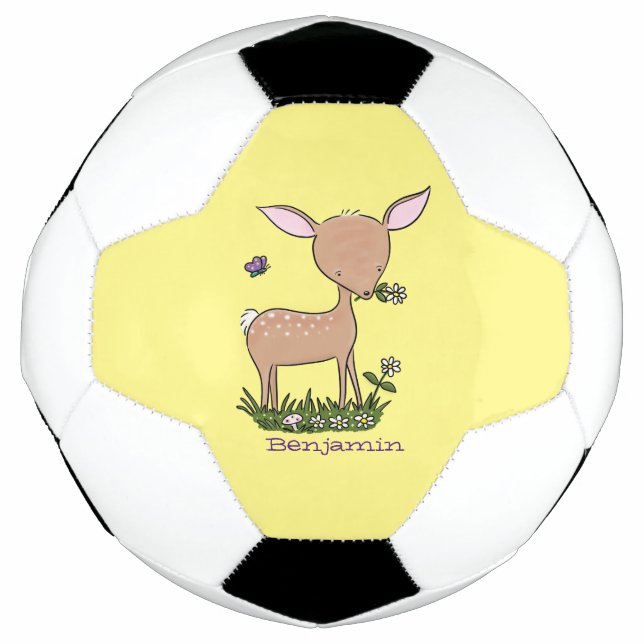 Cute happy baby deer cartoon illustration soccer ball (Front)