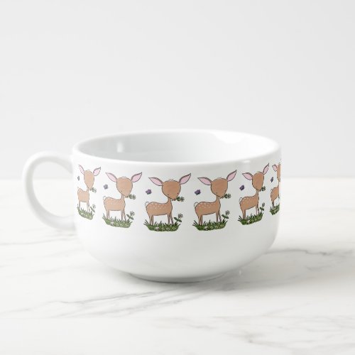 Cute happy baby deer cartoon illustration soup mug