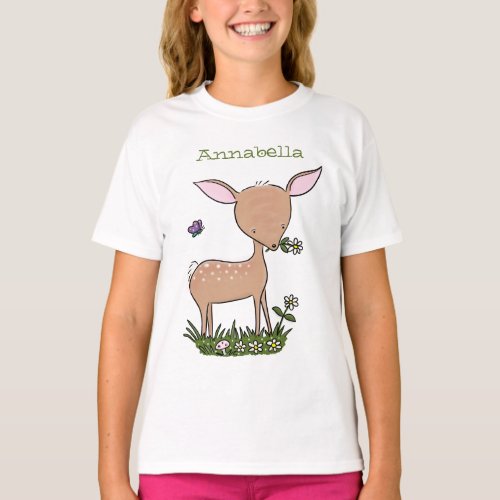 Cute happy baby deer cartoon illustration T_Shirt