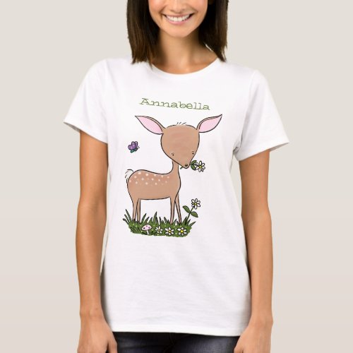 Cute happy baby deer cartoon illustration T_Shirt