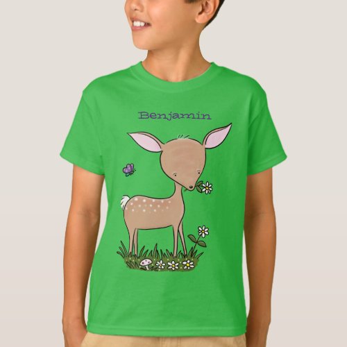 Cute happy baby deer cartoon illustration T_Shirt