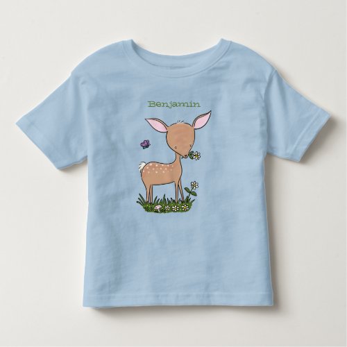 Cute happy baby deer cartoon illustration toddler t_shirt