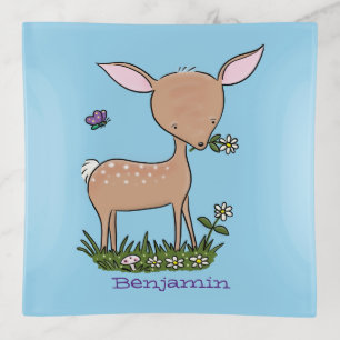 Cute happy baby deer cartoon illustration trinket tray