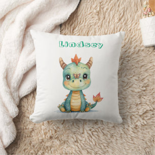 Cute Happy Baby Dragon Throw Pillow