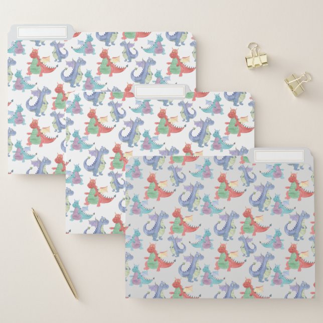 Cute Happy Baby Dragons Wings Dancing Children File Folder (Set)