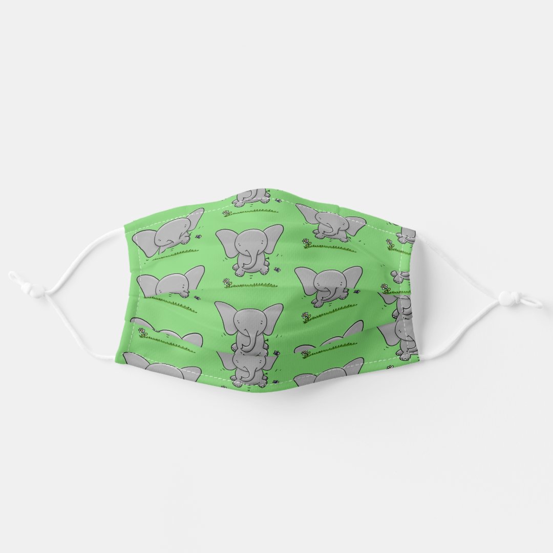 Cute happy baby elephant cartoon illustration adult cloth face mask