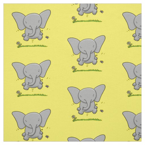 Cute happy baby elephant cartoon illustration fabric