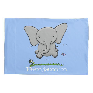 Cute happy baby elephant cartoon illustration pillow case