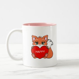 Cute Happy Baby Fox with Heart