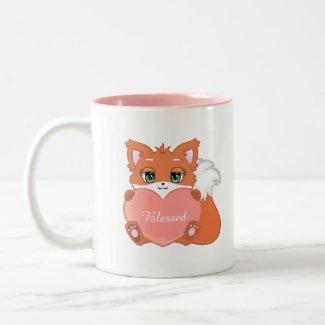 Cute Happy Baby Fox with Pink Heart