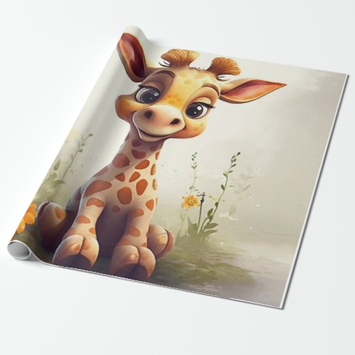 Cute happy baby giraffe wrapping paper