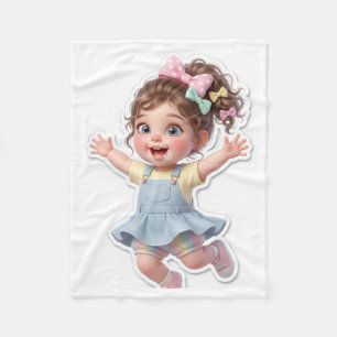 Cute Happy Baby Girl Jumping with Bows Fleece Blan Blanket