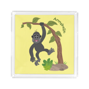 Cute happy baby gorilla cartoon illustration acrylic tray
