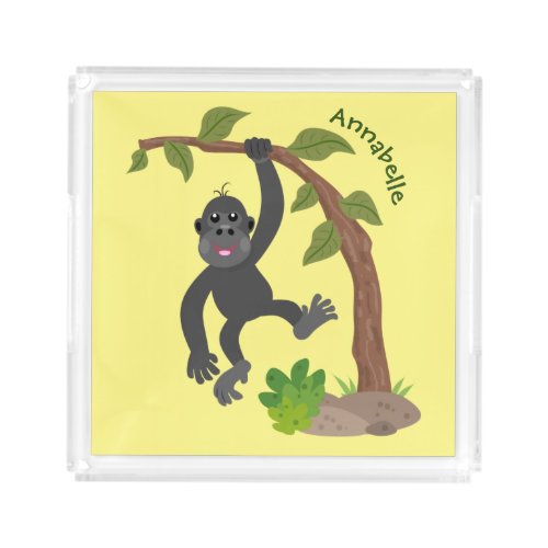 Cute happy baby gorilla cartoon illustration acrylic tray