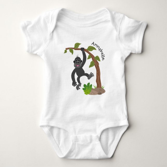 Cute happy baby gorilla cartoon illustration baby bodysuit (Front)