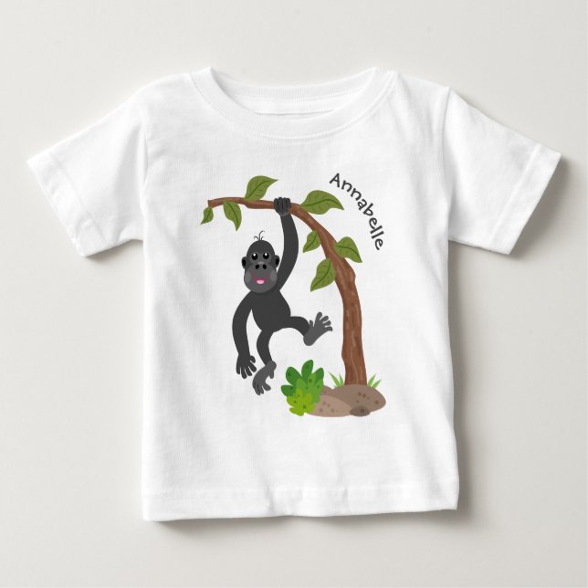 Cute happy baby gorilla cartoon illustration baby T-Shirt (Front)