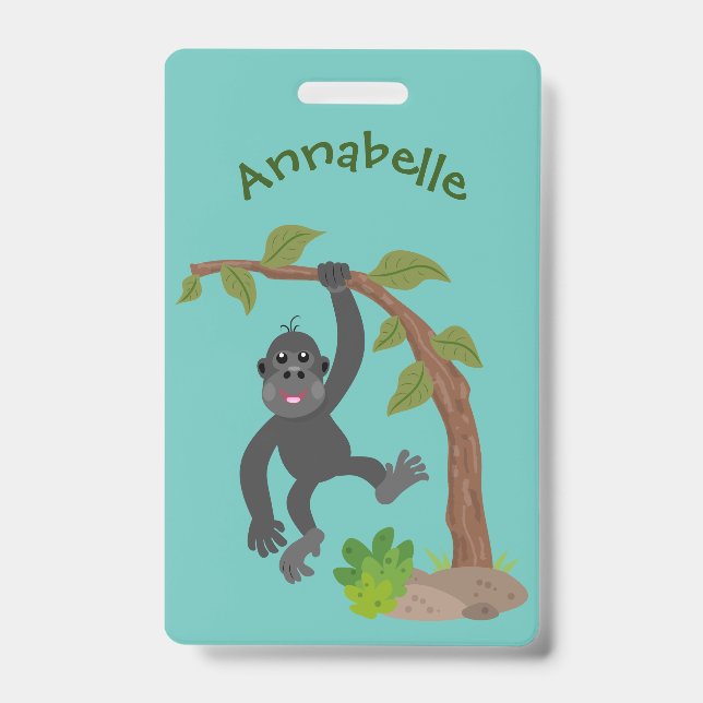 Cute happy baby gorilla cartoon illustration badge (Front)