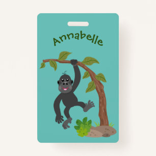 Cute happy baby gorilla cartoon illustration badge
