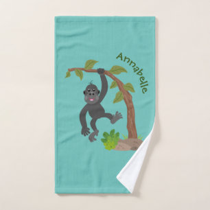 Cute happy baby gorilla cartoon illustration bath towel set