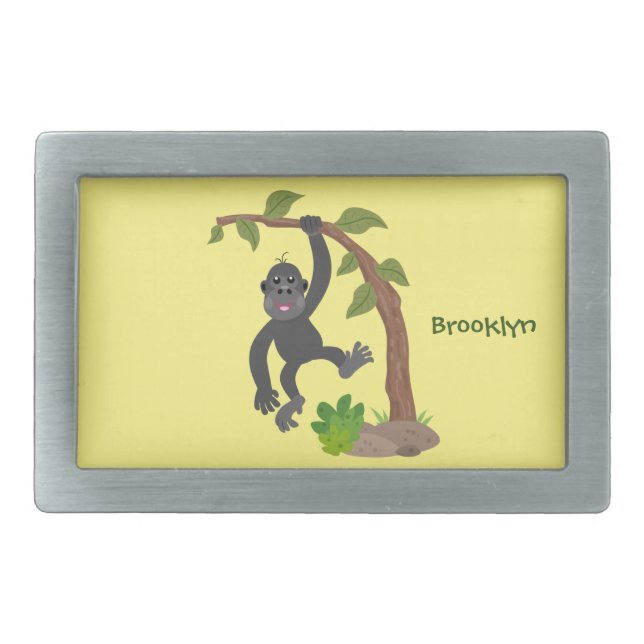 Cute happy baby gorilla cartoon illustration belt buckle (Front)