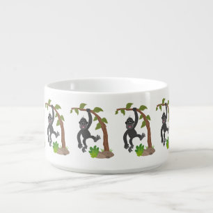 Cute happy baby gorilla cartoon illustration bowl