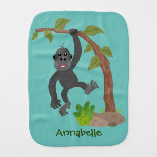Cute happy baby gorilla cartoon illustration burp cloth