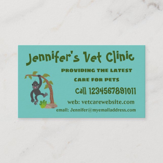 Cute happy baby gorilla cartoon illustration business card (Front)