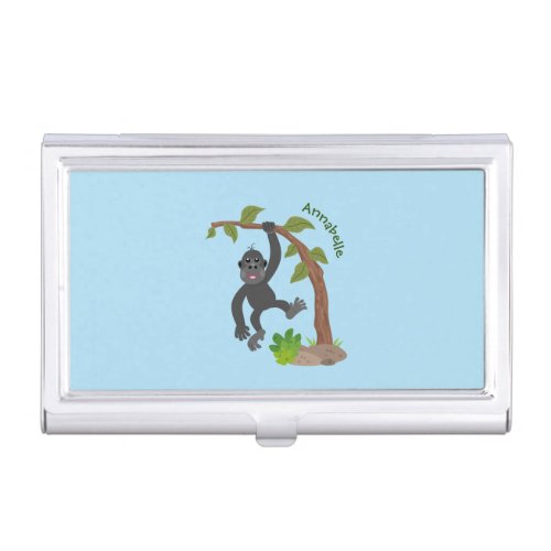 Cute happy baby gorilla cartoon illustration business card case