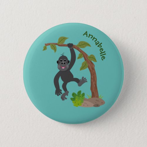 Cute happy baby gorilla cartoon illustration button