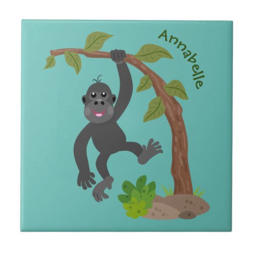 Cute happy baby gorilla cartoon illustration ceramic tile