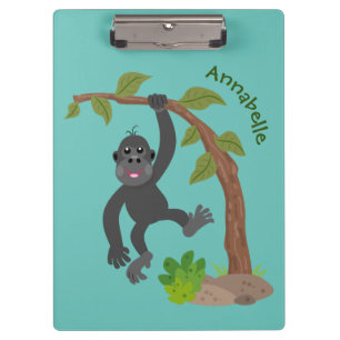 Cute happy baby gorilla cartoon illustration clipboard