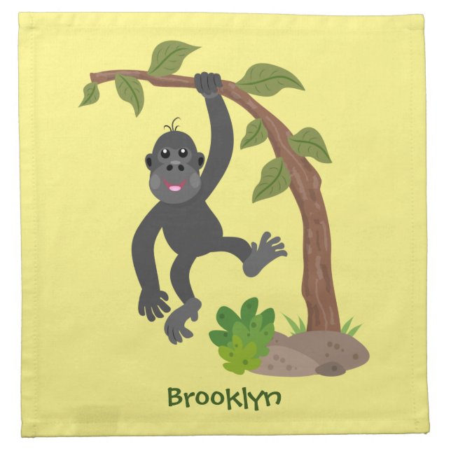 Cute happy baby gorilla cartoon illustration cloth napkin (Front)