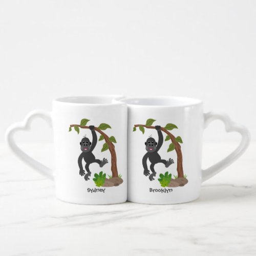 Cute happy baby gorilla cartoon illustration coffee mug set