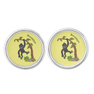 Cute happy baby gorilla cartoon illustration cufflinks