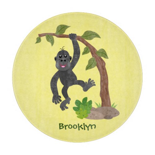 Cute happy baby gorilla cartoon illustration cutting board