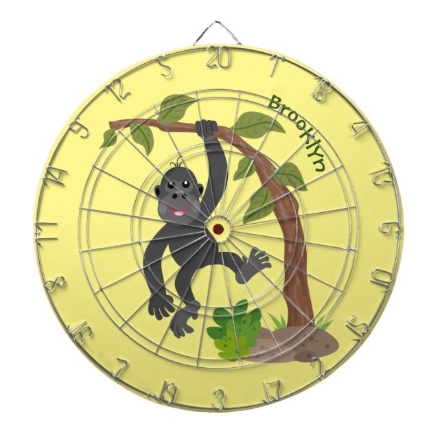 Cute happy baby gorilla cartoon illustration dart board (Front)