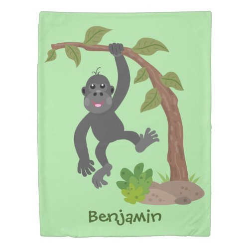 Cute happy baby gorilla cartoon illustration duvet cover