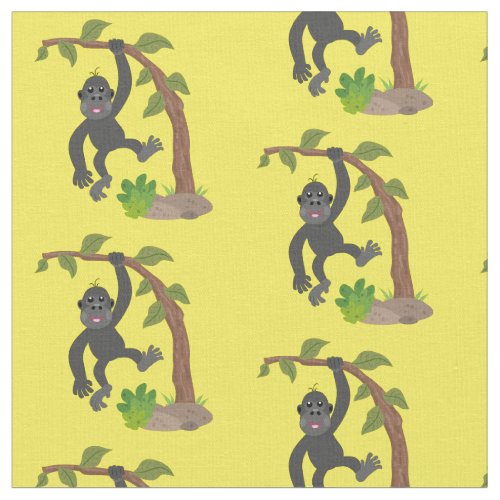 Cute happy baby gorilla cartoon illustration fabric