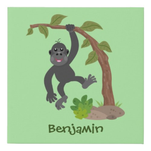 Cute happy baby gorilla cartoon illustration faux canvas print