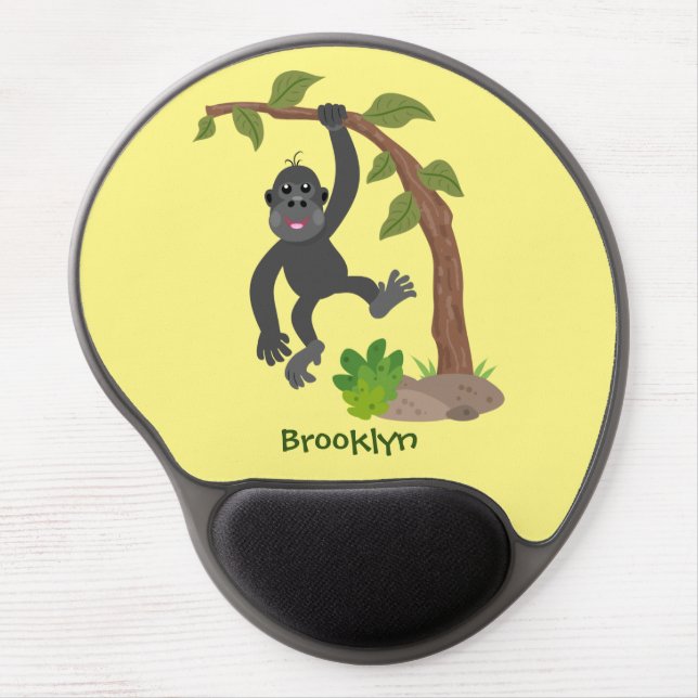 Cute happy baby gorilla cartoon illustration gel mouse pad (Front)