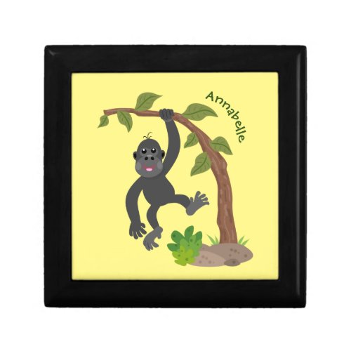 Cute happy baby gorilla cartoon illustration gift box