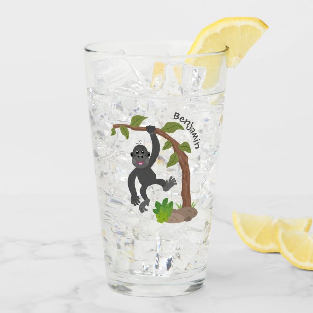 Cute happy baby gorilla cartoon illustration glass (Back Ice)